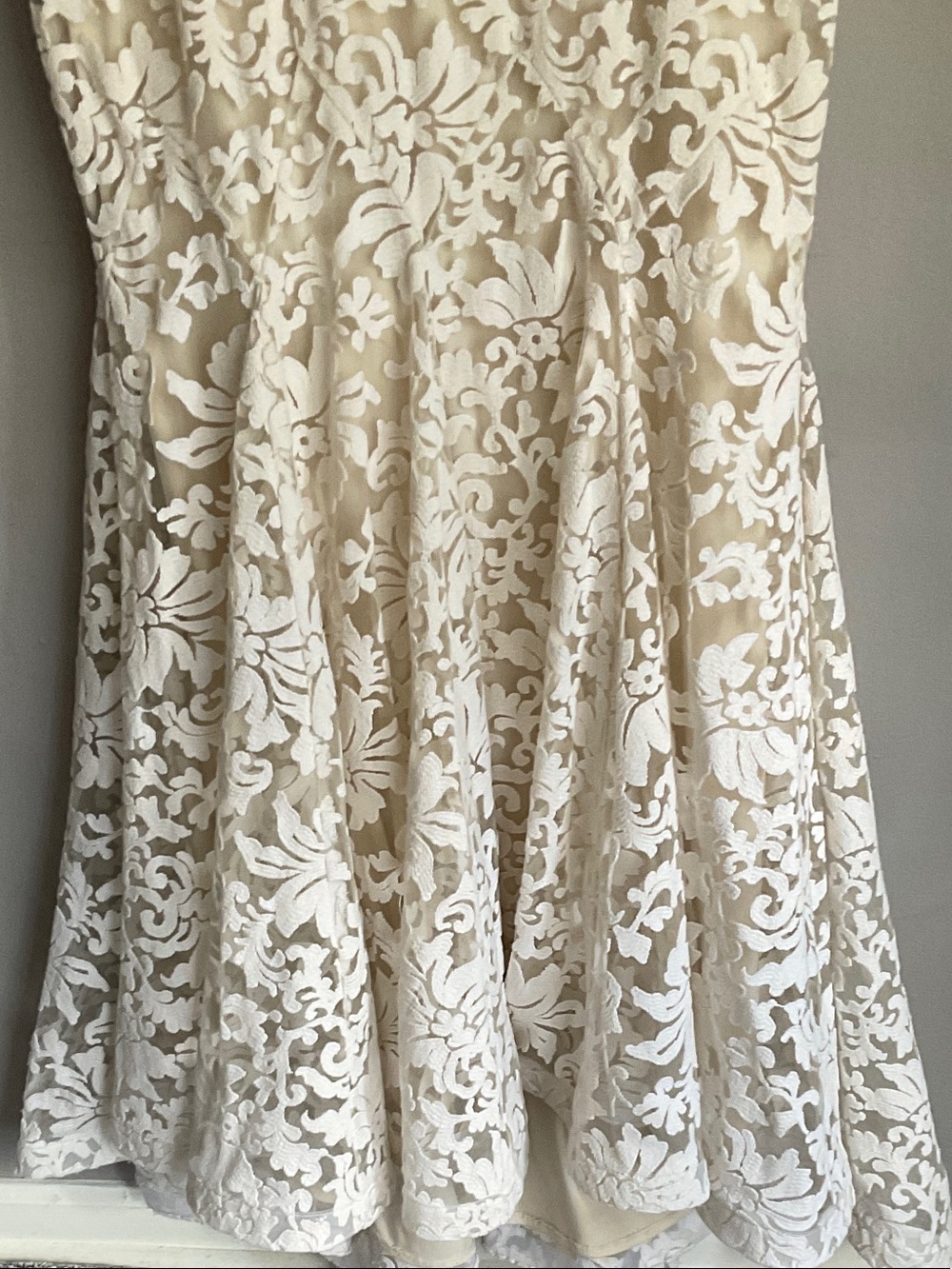 Montage by Mon Cheri Ivory Lace Maxi Dress with Champagne Sash - Picture 3 of 16